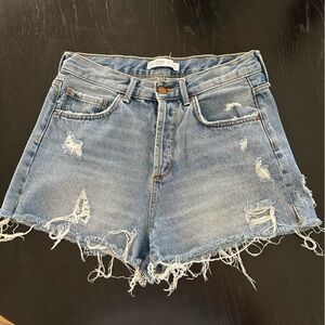 Zara Light Blue Distressed Jean Shorts